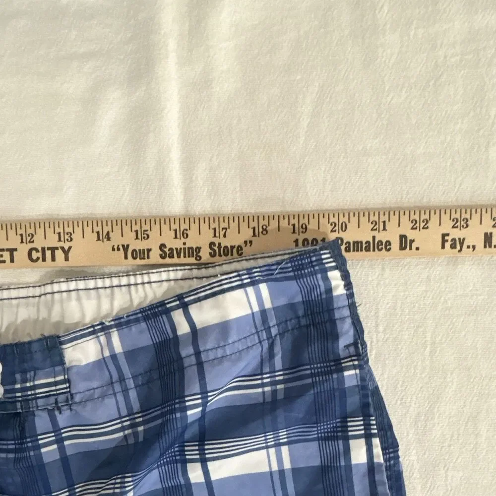 Primark Men's Plaid Swim Trunks 2XL Blue/White Drawstring Elastic Pockets 0206